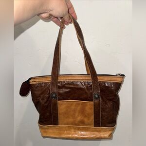 Brown Leather Bag Purse Zippered Handmade Vintage medium size